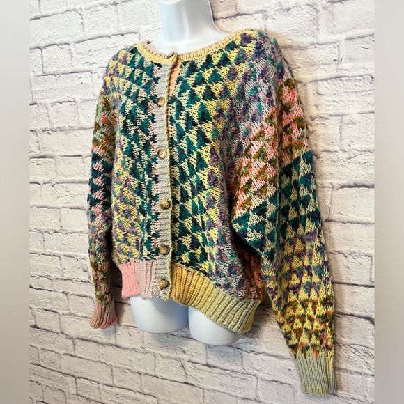 Anthropologie TEXTURED CARDIGAN SWEATER IN A BEAUTIFUL RAINBOW YARN WOOL BLEND - Picture 7 of 12